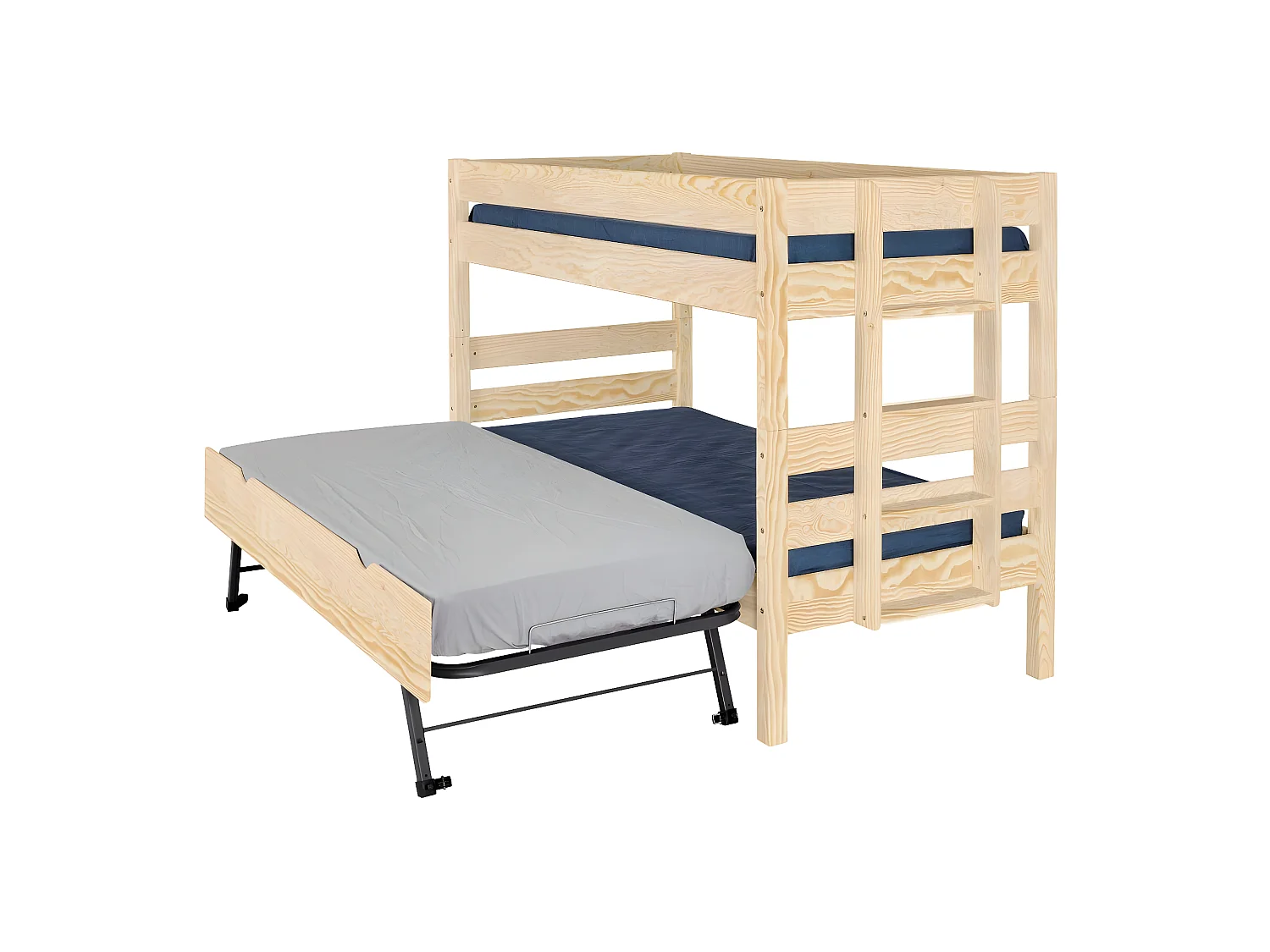 Lit superposé bas avec sommier gigogne 90x200 cm bois massif bois naturel ANIBA