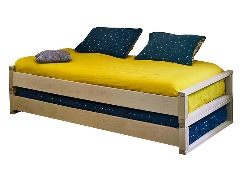Lit gigogne 90x200cm bois massif bois POKA