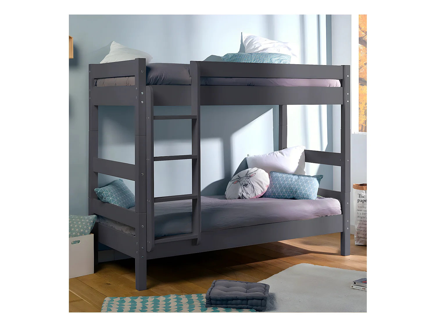 Pack lit superposé séparable avec 2 matelas 90x190 cm bois massif bois naturel AARON