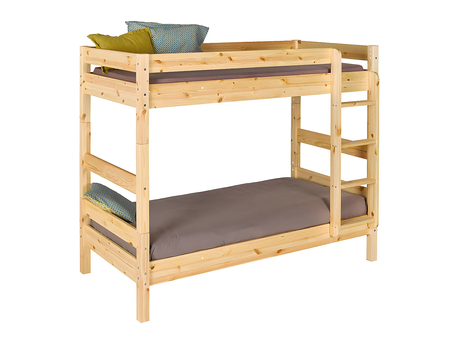 Pack lit superposé séparable avec 2 matelas 90x190 cm bois massif bois naturel AARON