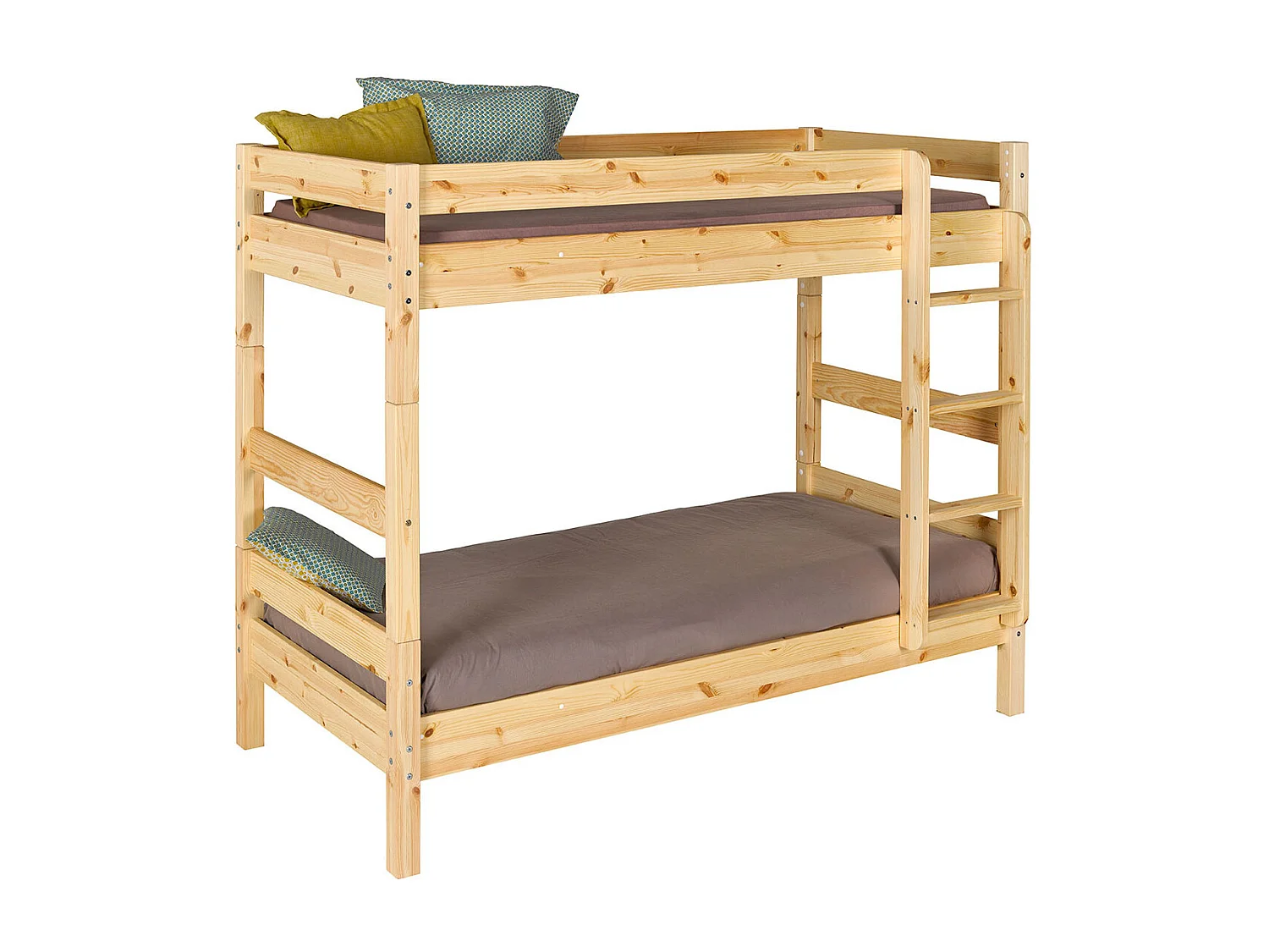 Pack lit superposé séparable avec 2 matelas 90x190 cm bois massif bois naturel AARON