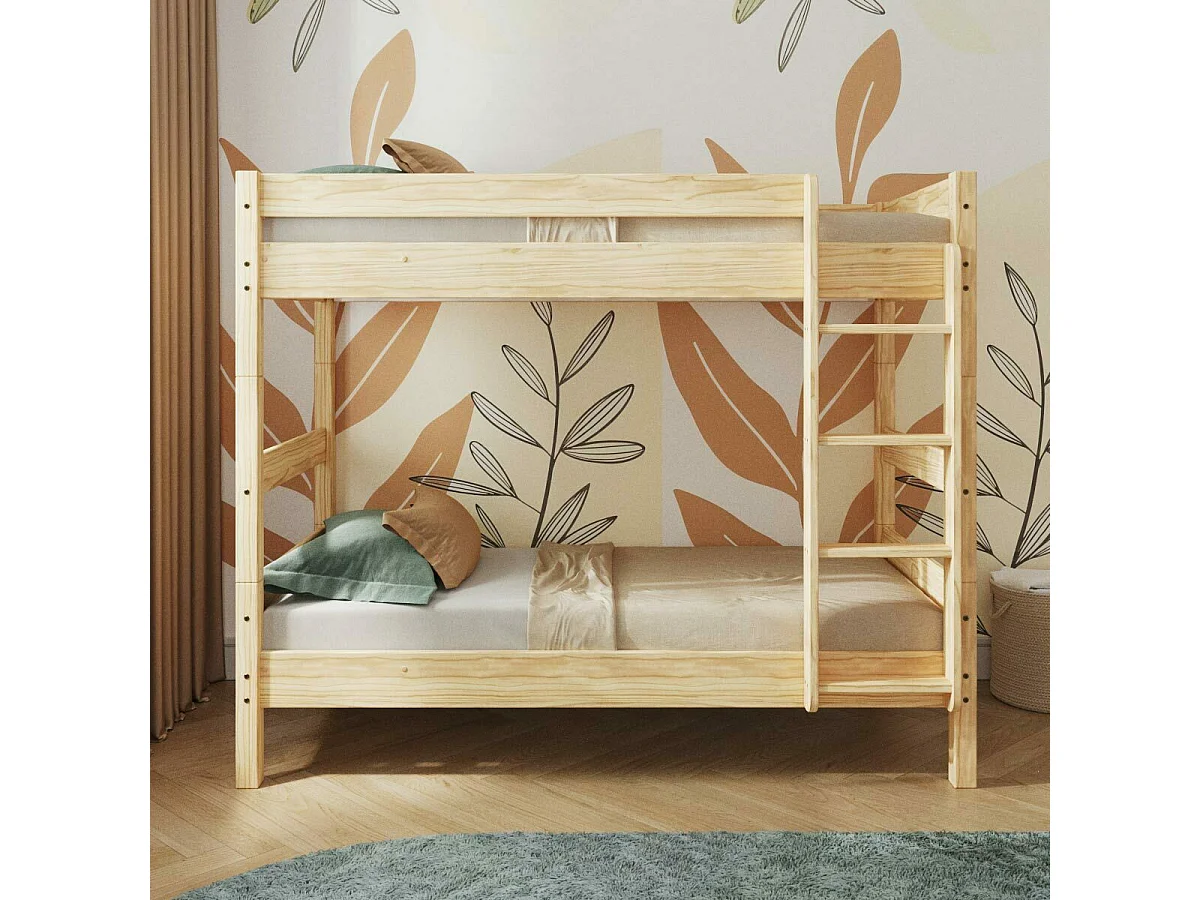 Pack lit superposé séparable avec 2 matelas 90x190 cm bois massif bois naturel AARON