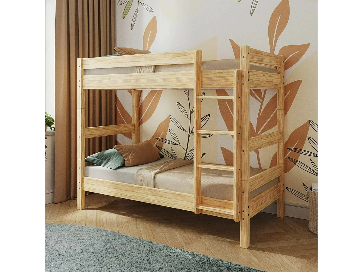 Pack lit superposé séparable avec 2 matelas 90x190 cm bois massif bois naturel AARON