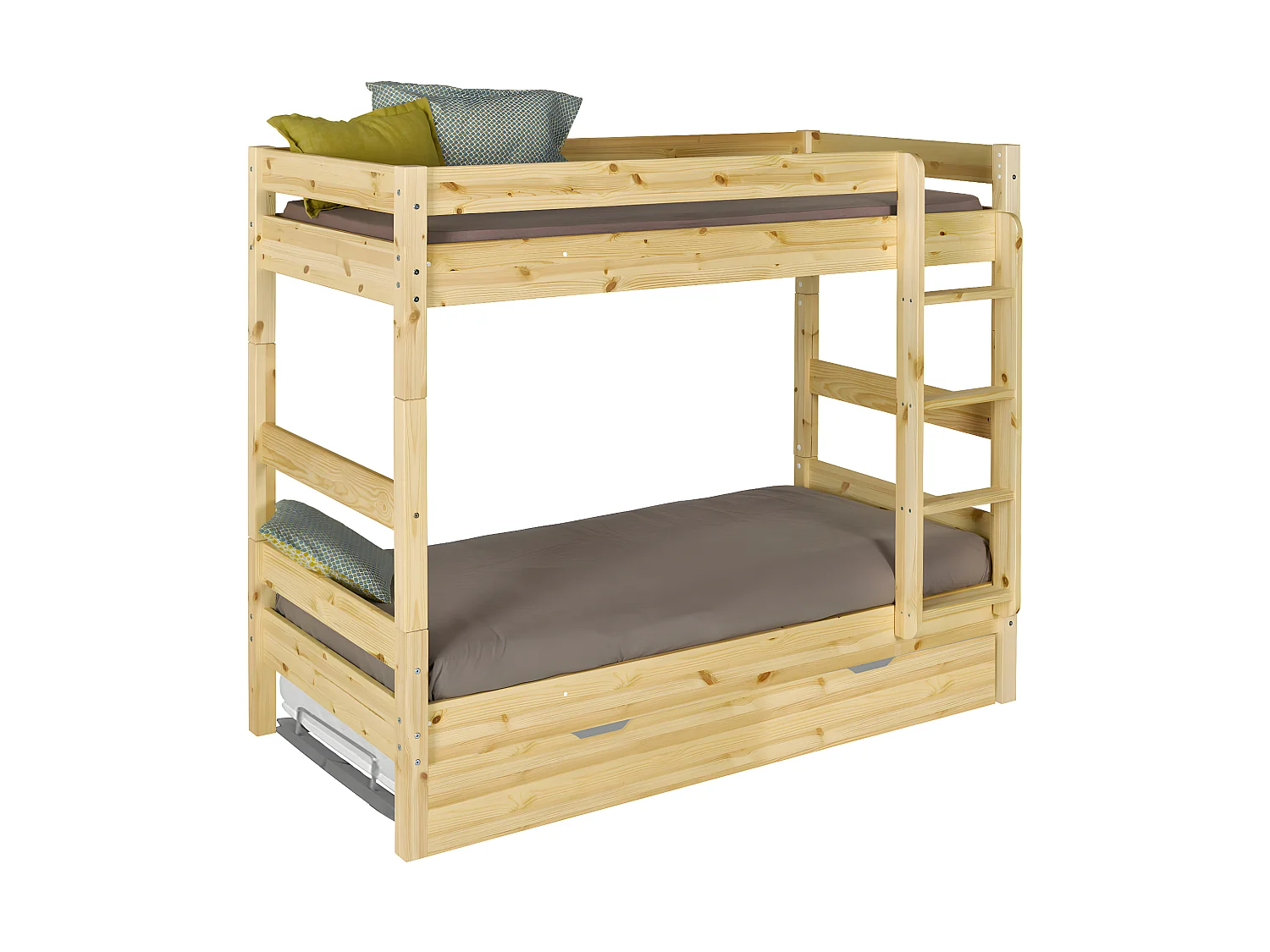 Lit superposé avec sommier gigogne 90x190 cm bois massif bois naturel AARON