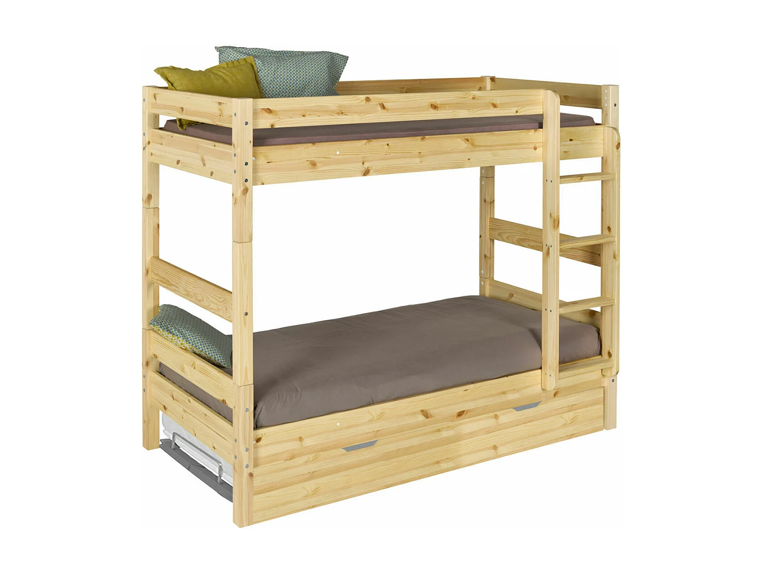 Lit superposé avec sommier gigogne 90x190 cm bois massif bois naturel AARON