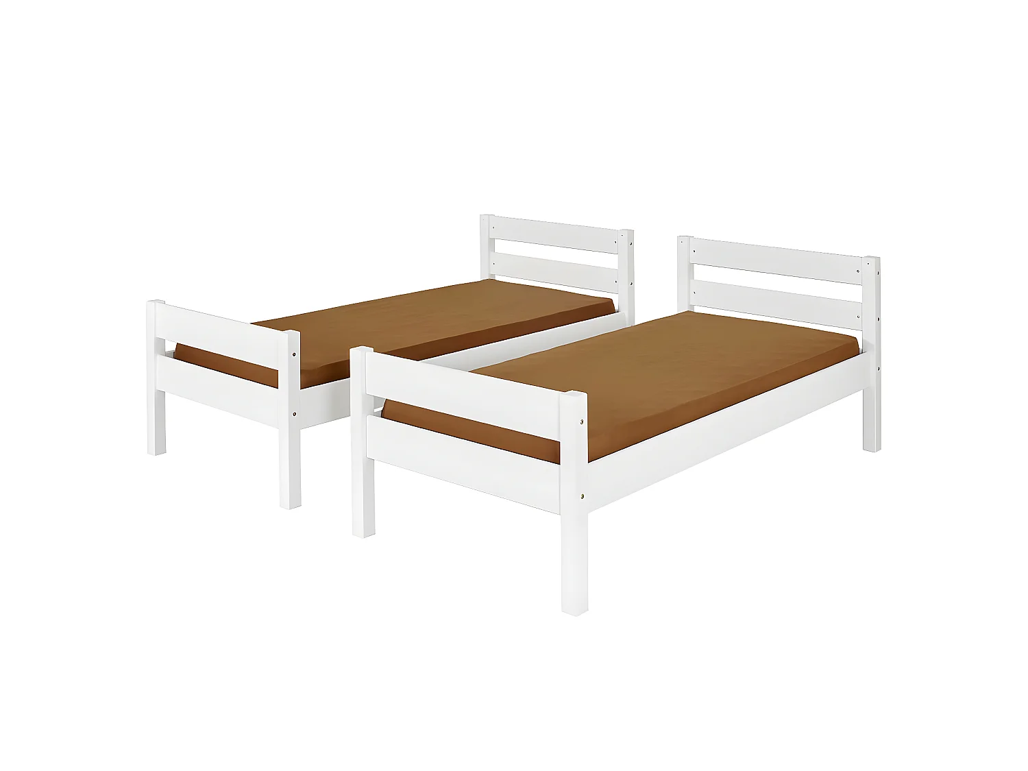 Pack lit superposé bas avec 2 matelas 90x190 cm bois massif blanc ANIBA