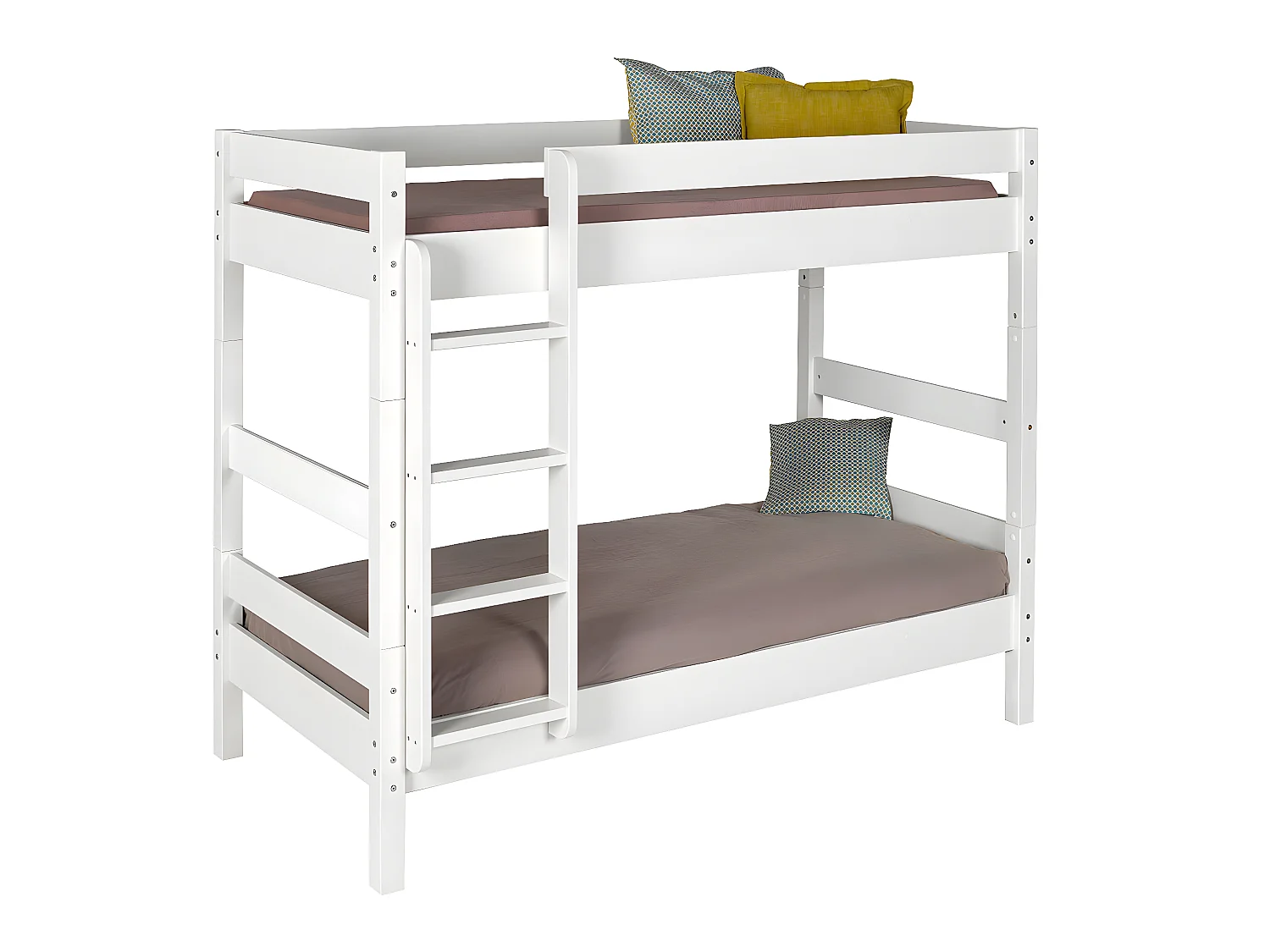 Pack lit superposé séparable avec 2 matelas 80x190 cm bois massif blanc AARON