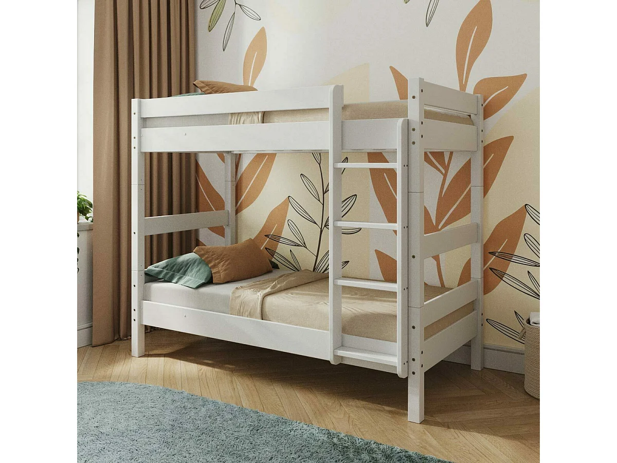 Pack lit superposé séparable avec 2 matelas 80x190 cm bois massif blanc AARON