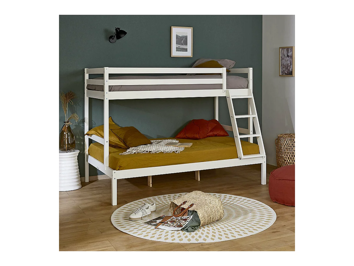 Lit superposé 140x190 cm bois massif blanc JULIAN