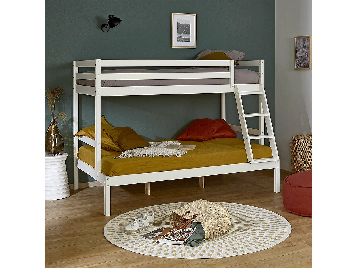 Lit superposé 140x190 cm bois massif blanc JULIAN