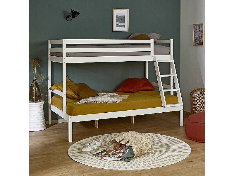 Lit superposé 140x190 cm bois massif blanc JULIAN