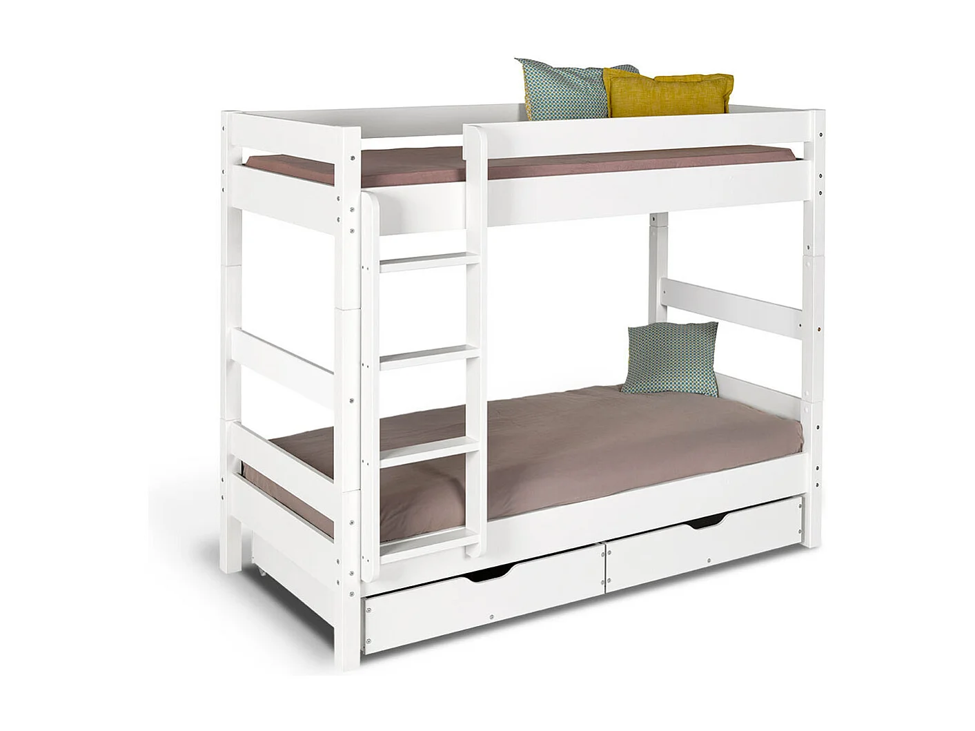 Pack lit superposé séparable avec tiroirs et 2 matelas 80x190 cm bois massif blanc AARON