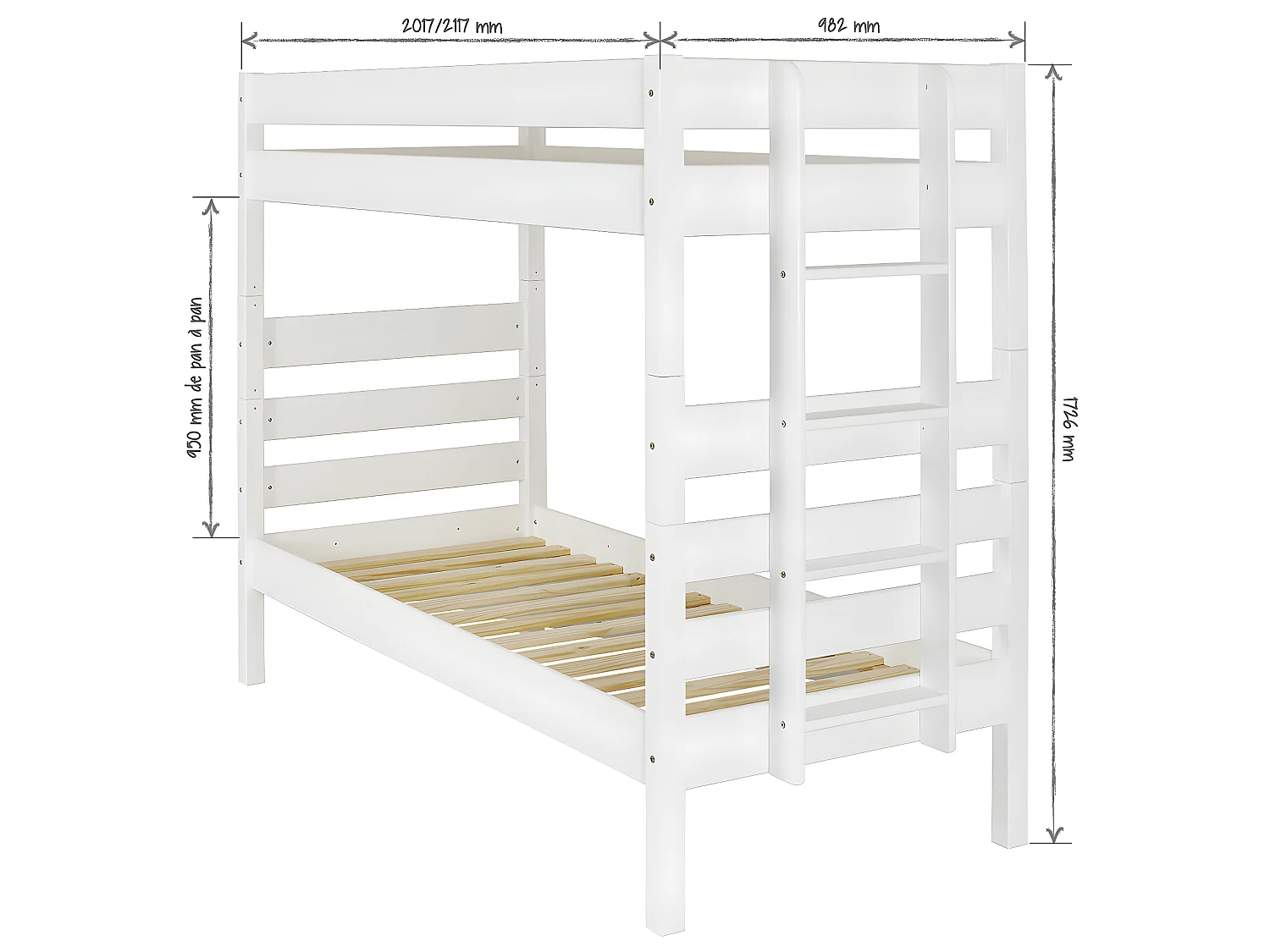 Lit superposé haut 90x200 cm bois massif bois naturel ANIBA