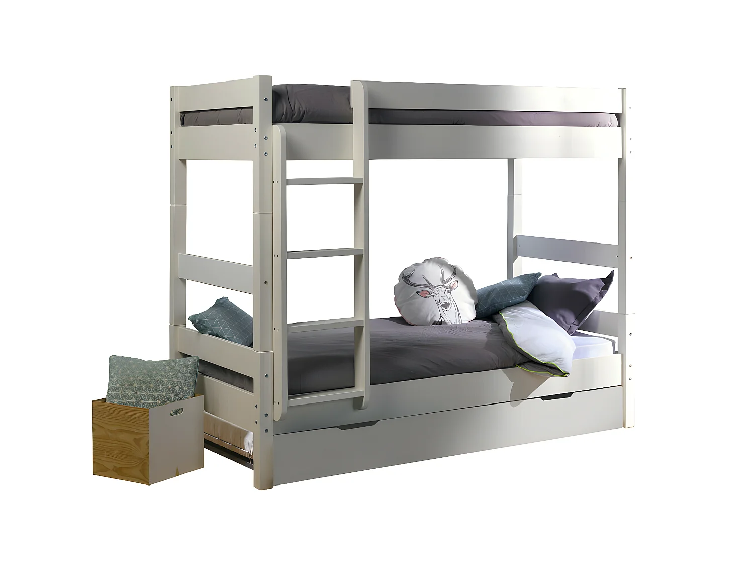 Pack lit superposé séparable gigogne avec matelas 90x190 cm bois massif blanc AARON