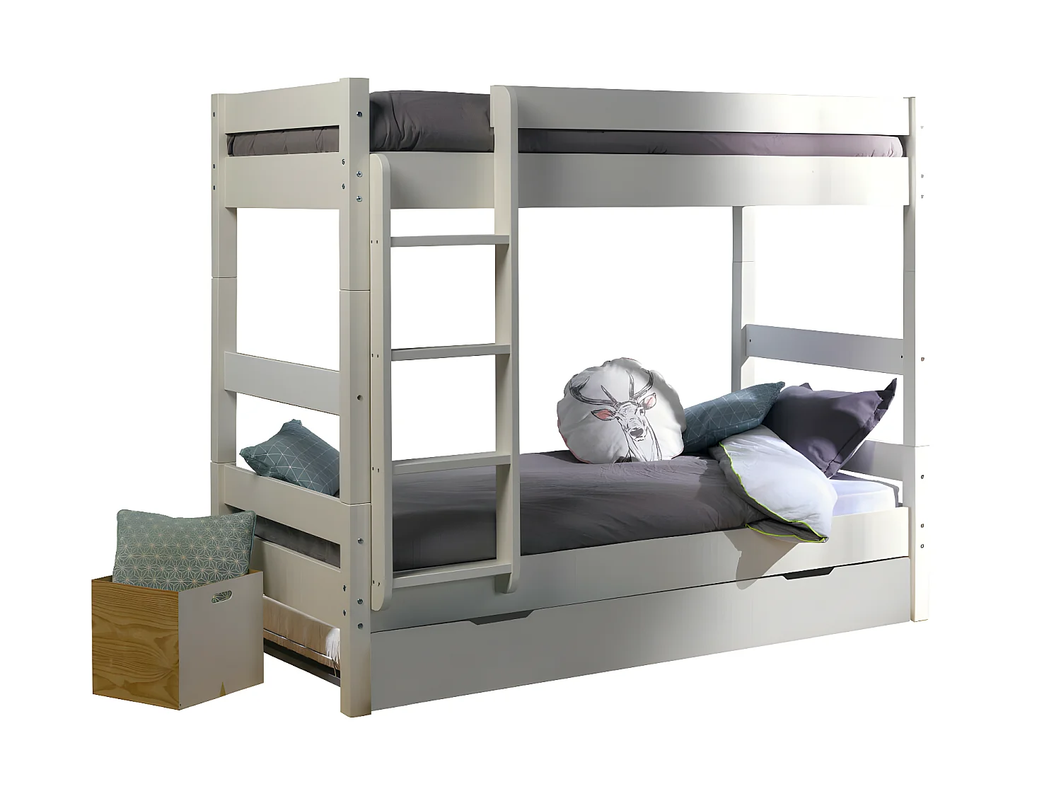 Pack lit superposé séparable gigogne avec matelas 90x190 cm bois massif blanc AARON