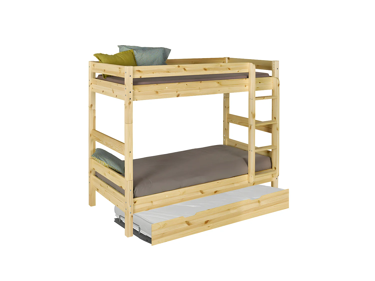 Lit superposé avec sommier gigogne 80x190 cm bois massif bois naturel AARON