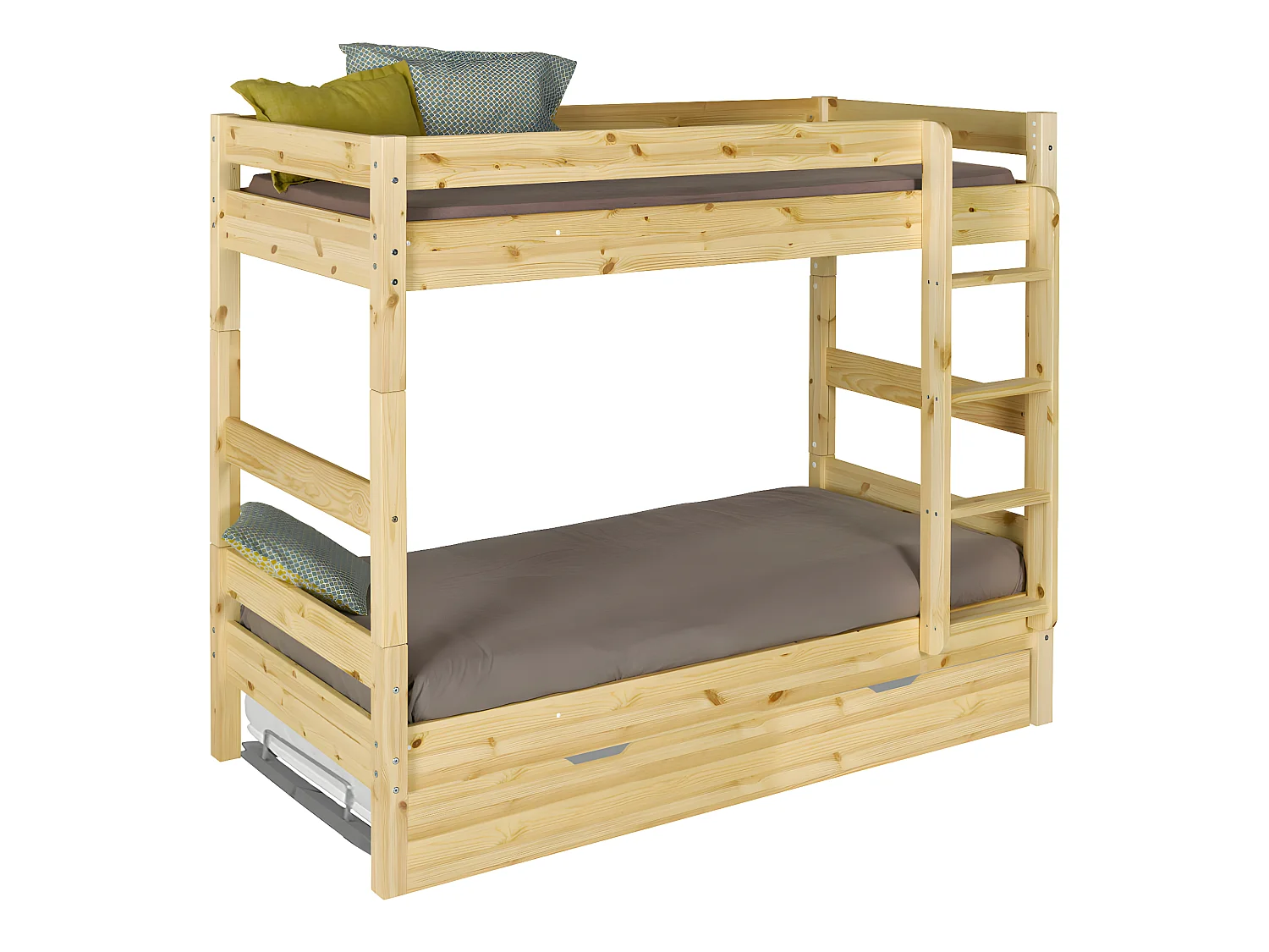 Lit superposé avec sommier gigogne 80x190 cm bois massif bois naturel AARON