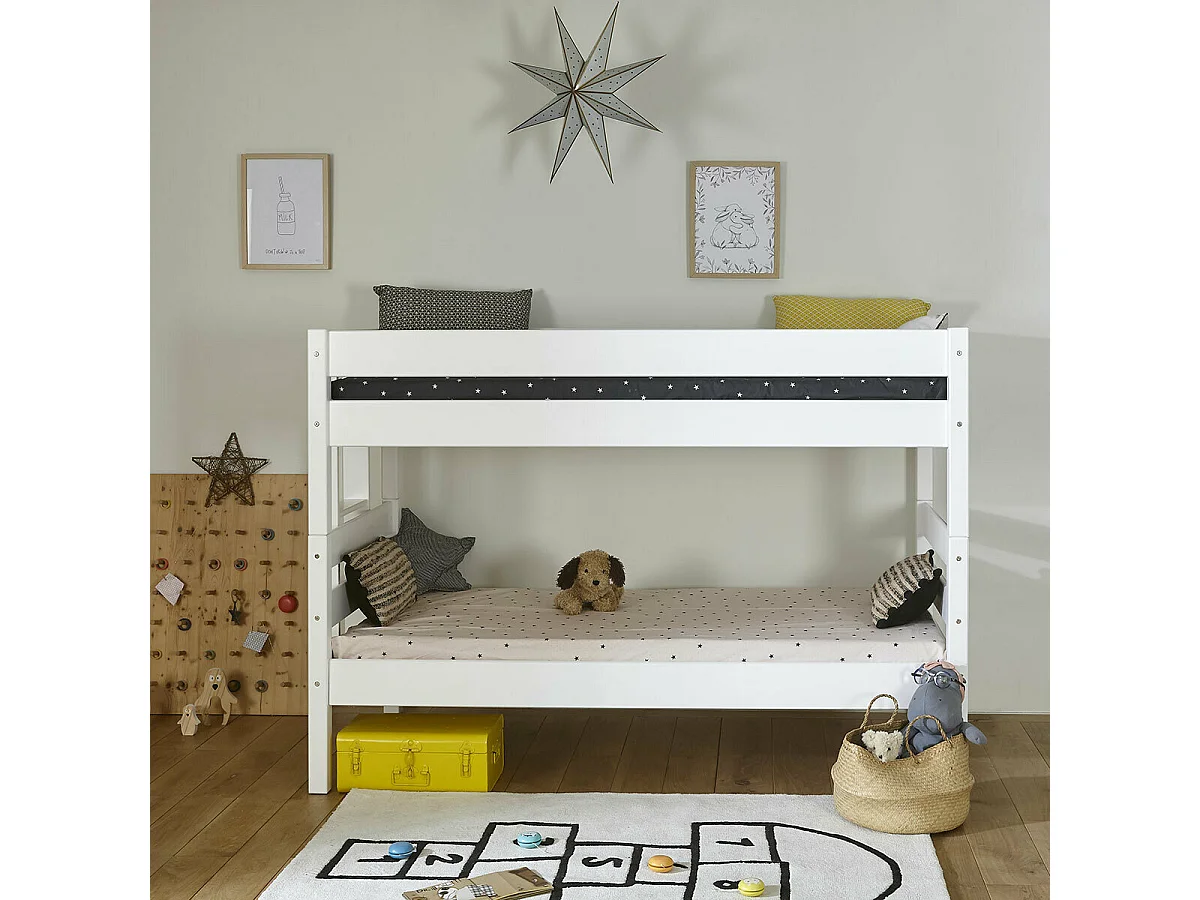 Lit superposé 90x190 cm bois massif blanc ANIBA