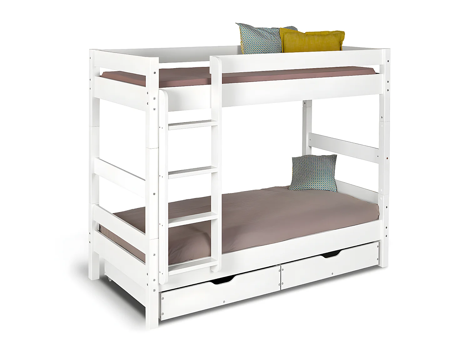 Pack lit superposé séparable avec tiroirs et 2 matelas 90x190 cm bois massif blanc AARON