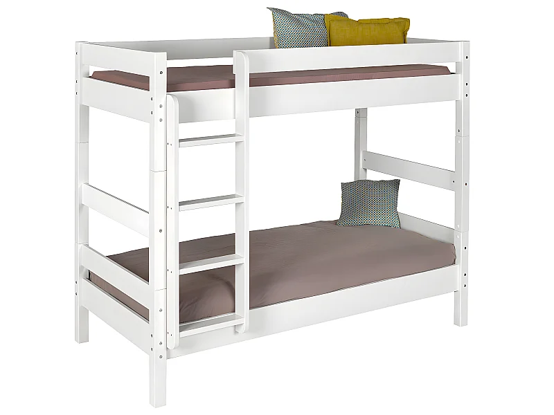 Pack lit superposé séparable avec 2 matelas 90x190 cm bois massif blanc AARON