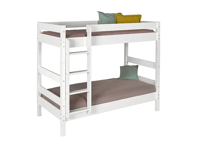 Pack lit superposé séparable avec 2 matelas 90x190 cm bois massif blanc AARON