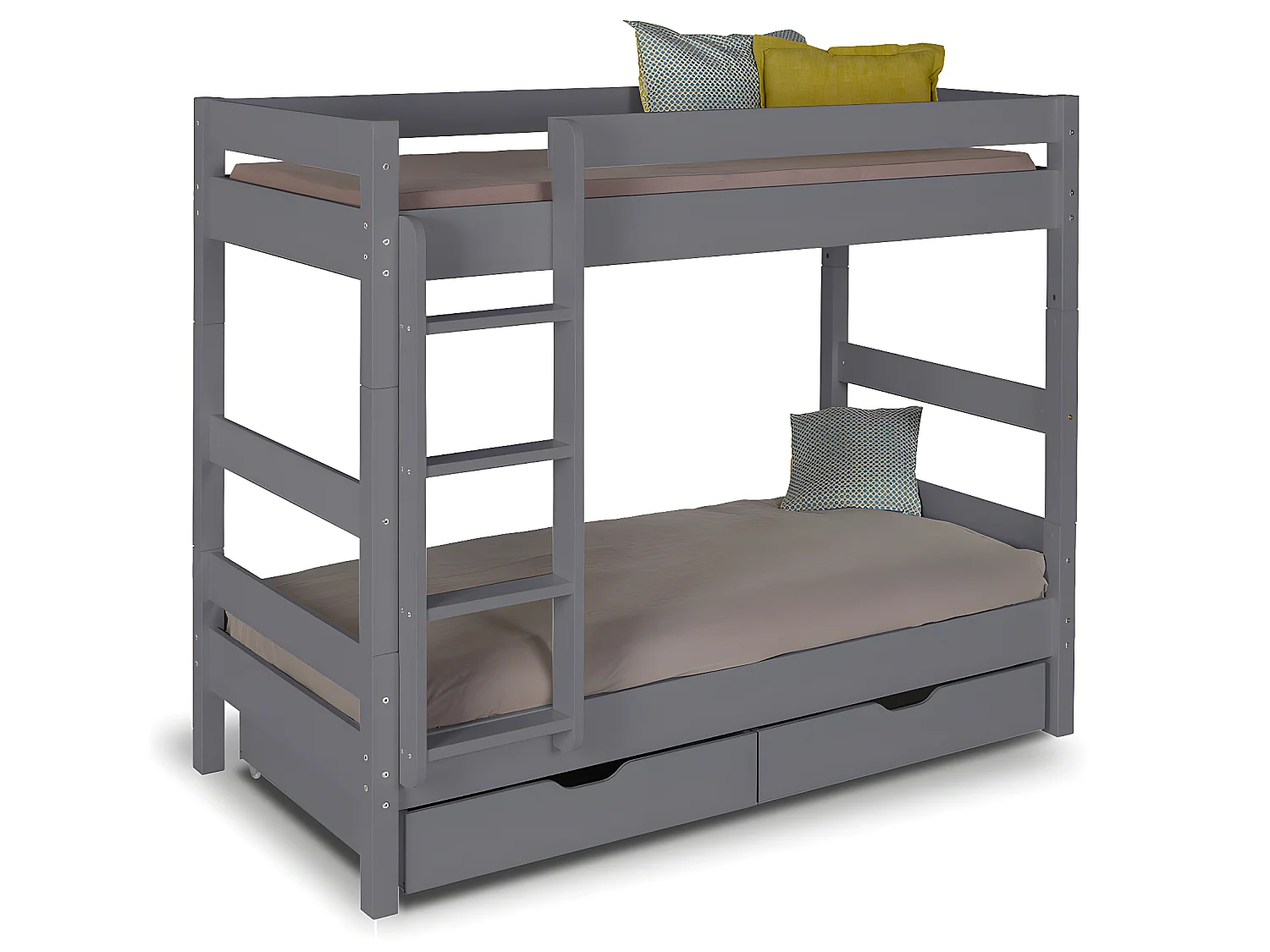 Pack lit superposé séparable avec tiroirs 90x190 cm bois massif anthracite AARON