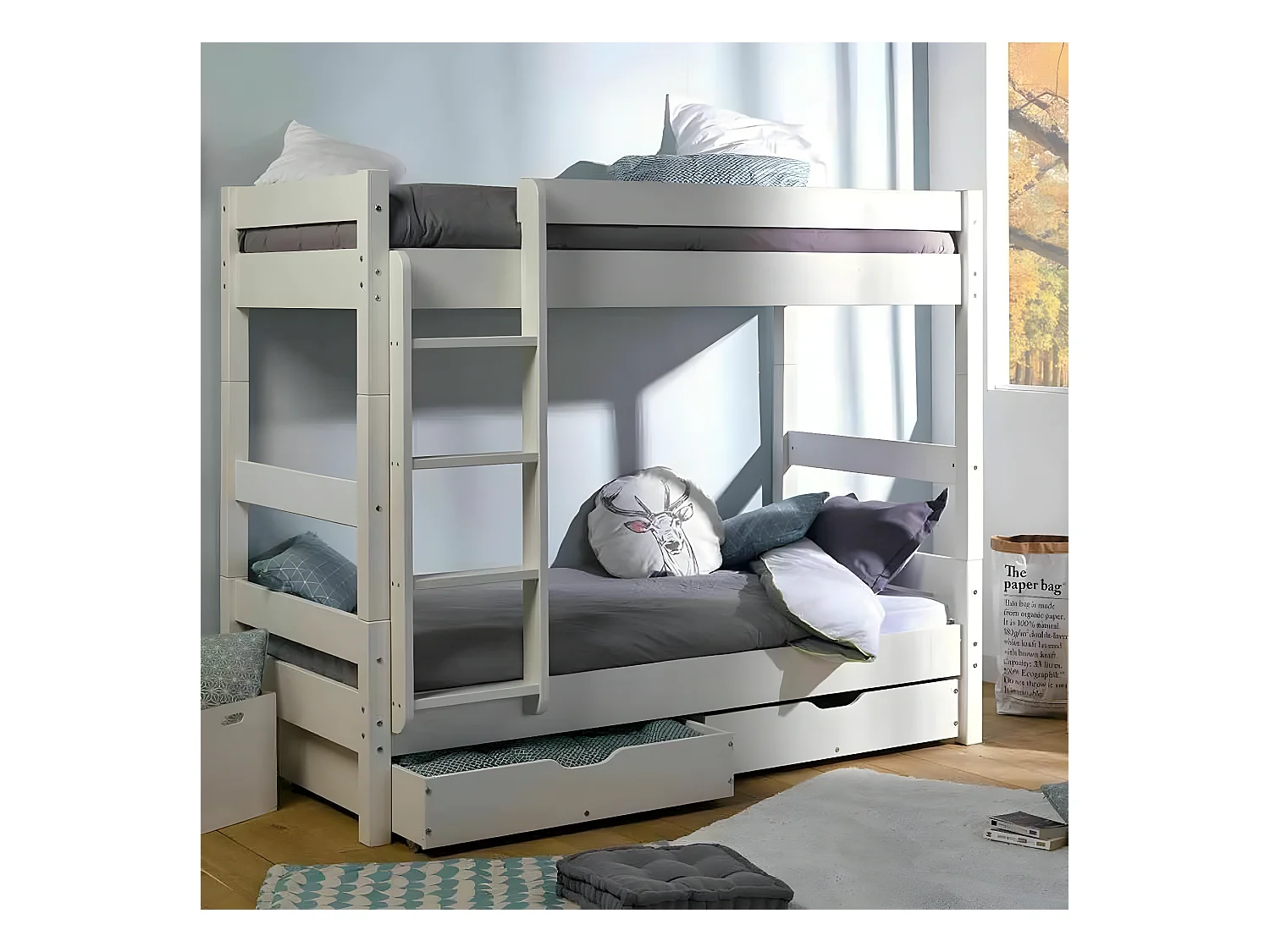 Lit superposé séparable 90x190 cm bois massif blanc AARON