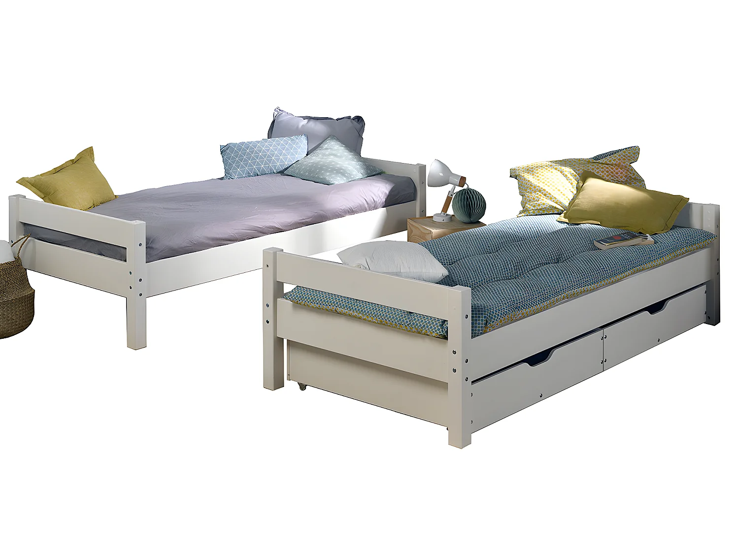 Lit superposé séparable 90x190 cm bois massif blanc AARON