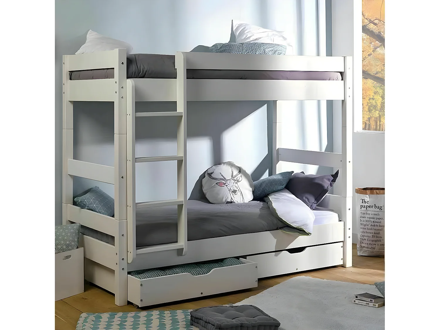 Lit superposé séparable 90x190 cm bois massif blanc AARON