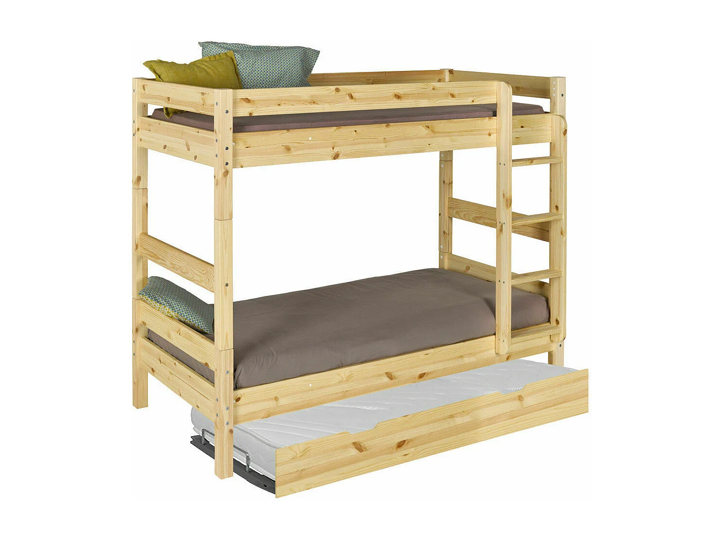 Pack lit superposé séparable gigogne avec matelas 90x190 cm bois massif bois naturel AARON