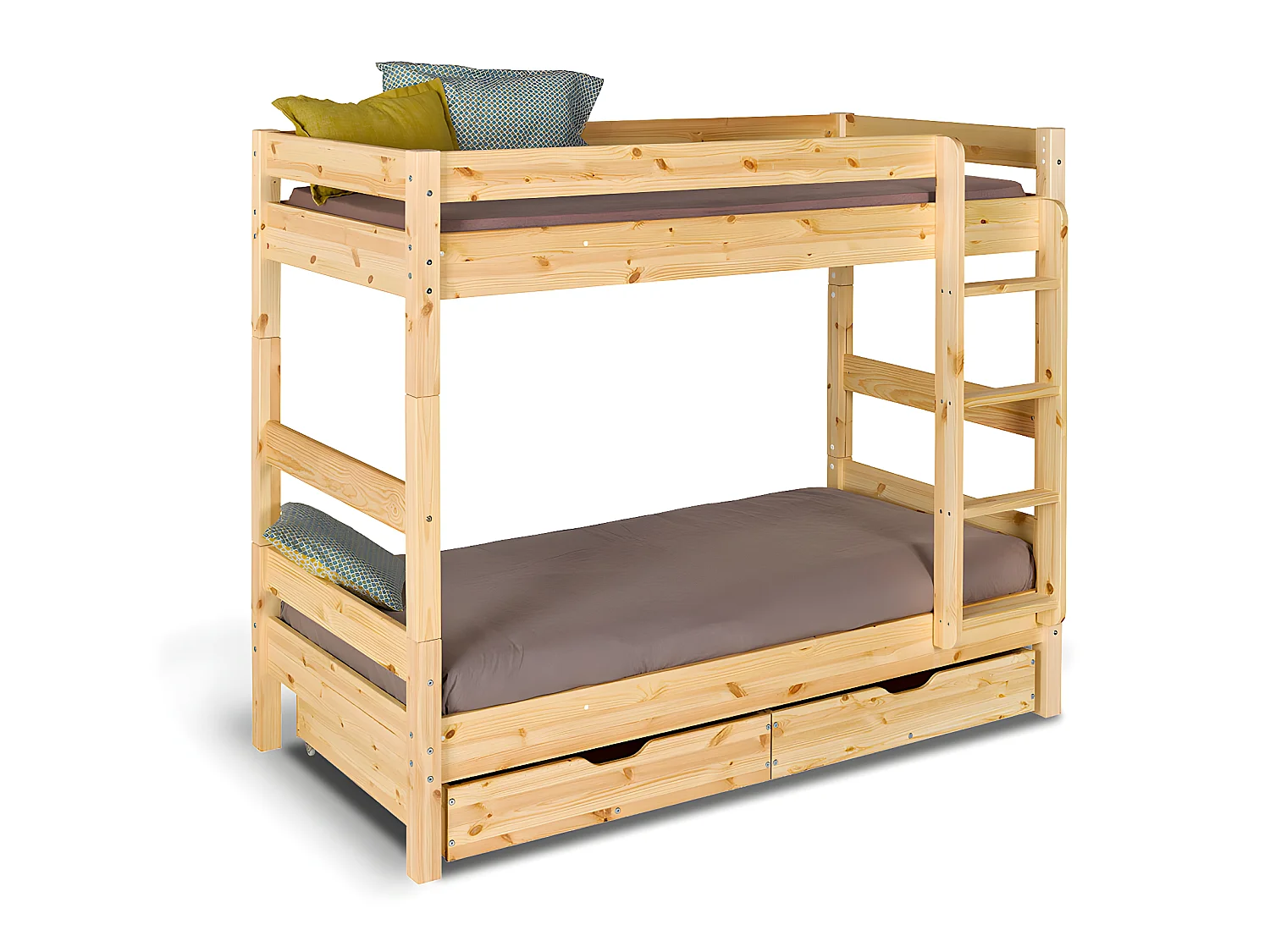 Pack lit superposé séparable avec tiroirs 90x190 cm bois massif bois naturel AARON