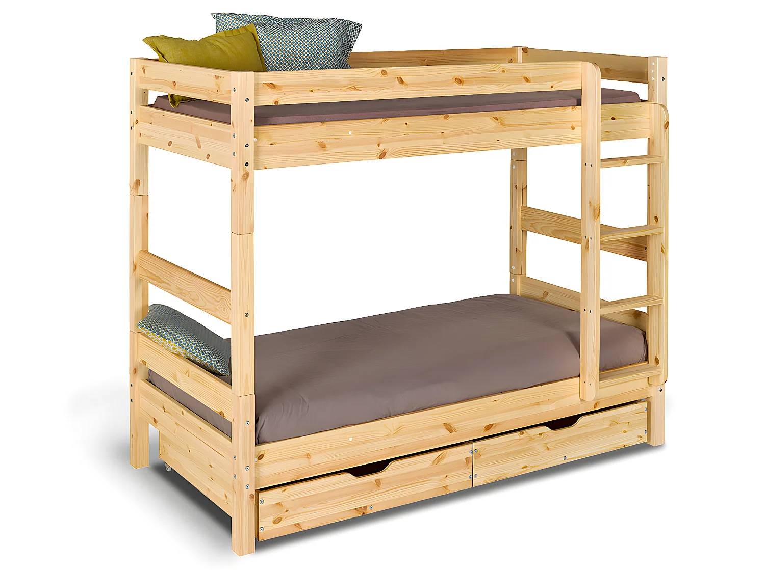 Pack lit superposé séparable avec tiroirs 90x190 cm bois massif bois naturel AARON