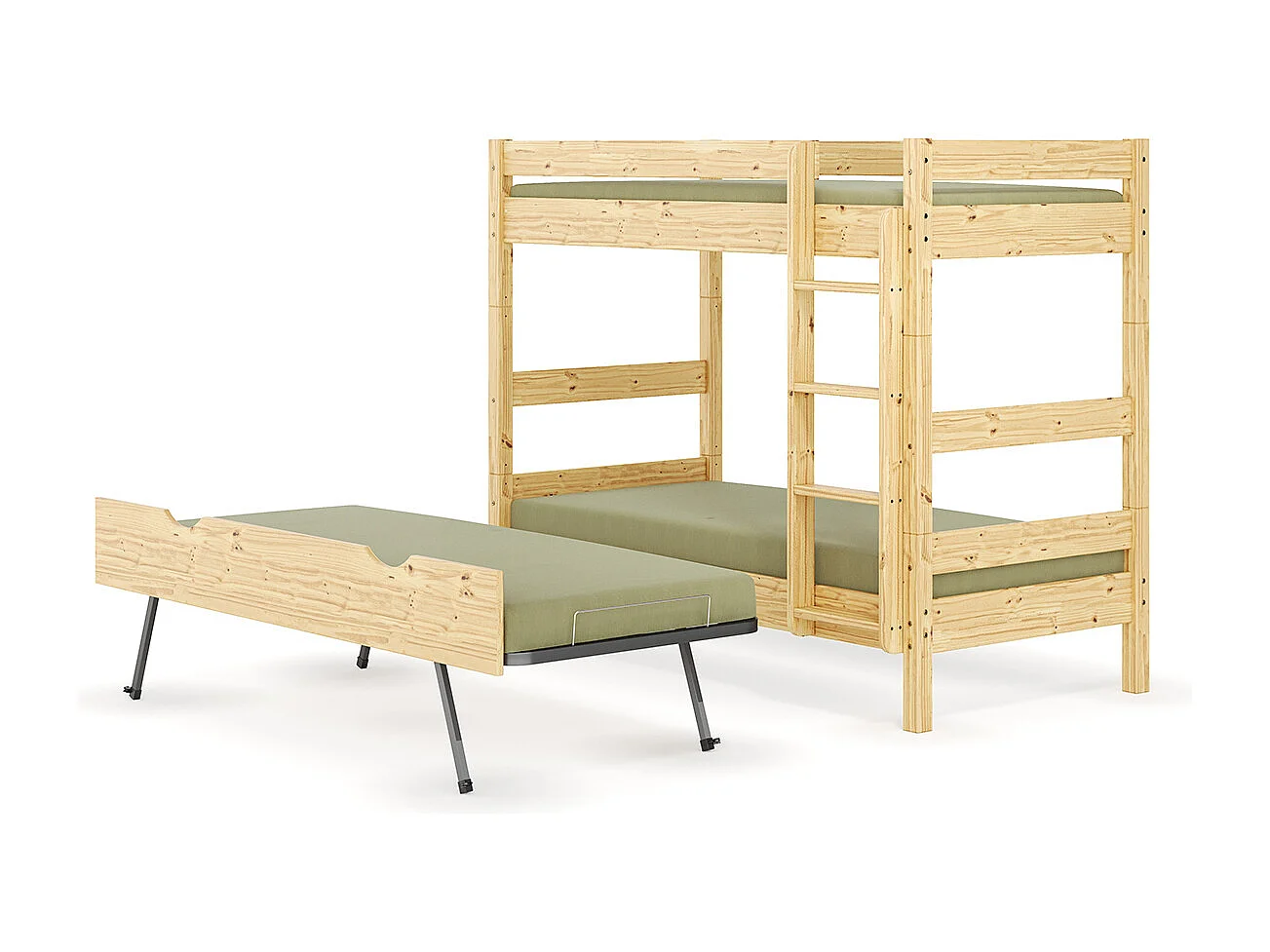 Pack lit superposé séparable gigogne avec matelas 80x190 cm bois massif bois naturel AARON