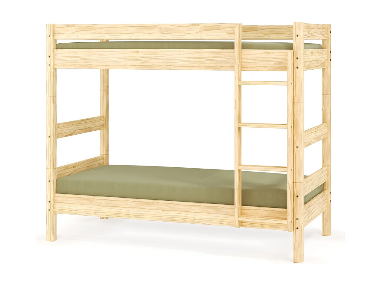 Pack lit superposé séparable avec 2 matelas 80x190 cm bois massif bois naturel AARON