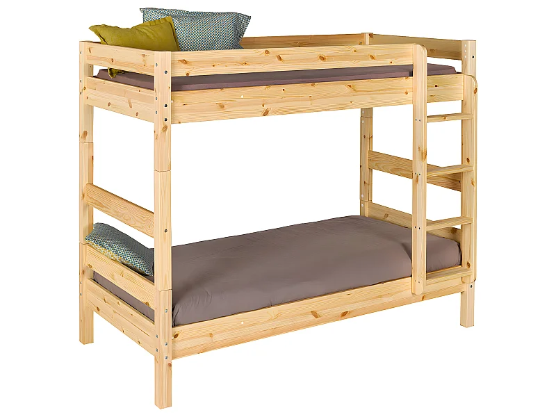 Pack lit superposé séparable avec 2 matelas 80x190 cm bois massif bois naturel AARON