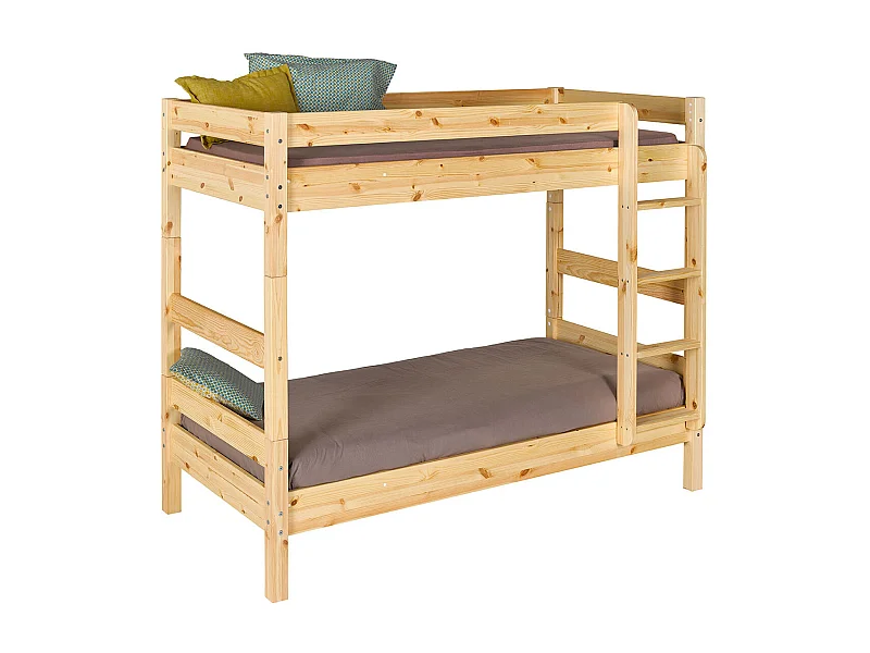 Pack lit superposé séparable avec 2 matelas 80x190 cm bois massif bois naturel AARON