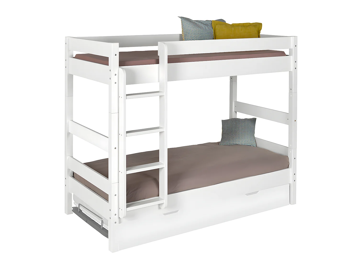 Lit superposé avec sommier gigogne 80x190 cm bois massif blanc AARON