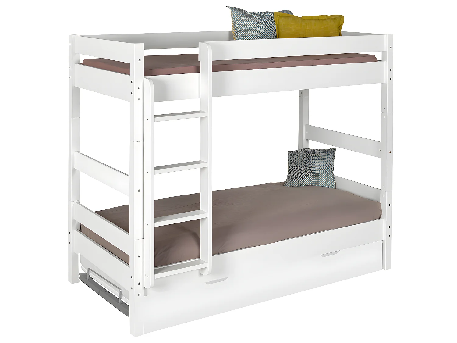 Lit superposé avec sommier gigogne 80x190 cm bois massif blanc AARON