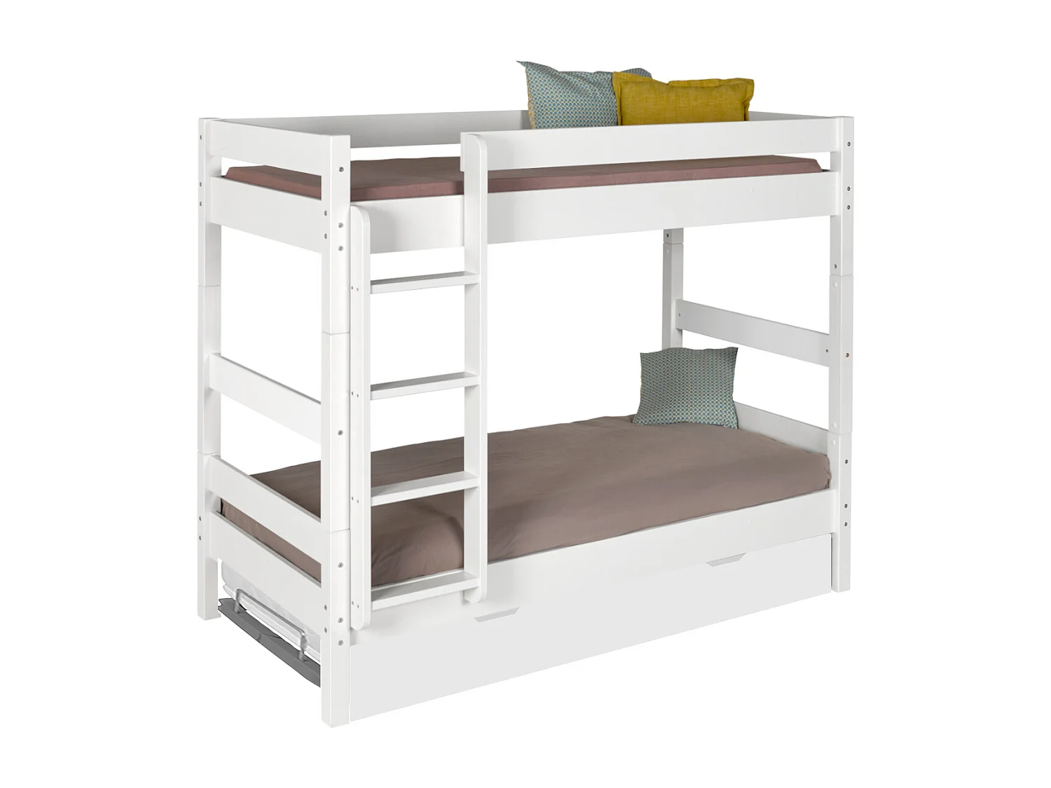 Lit superposé avec sommier gigogne 80x190 cm bois massif blanc AARON