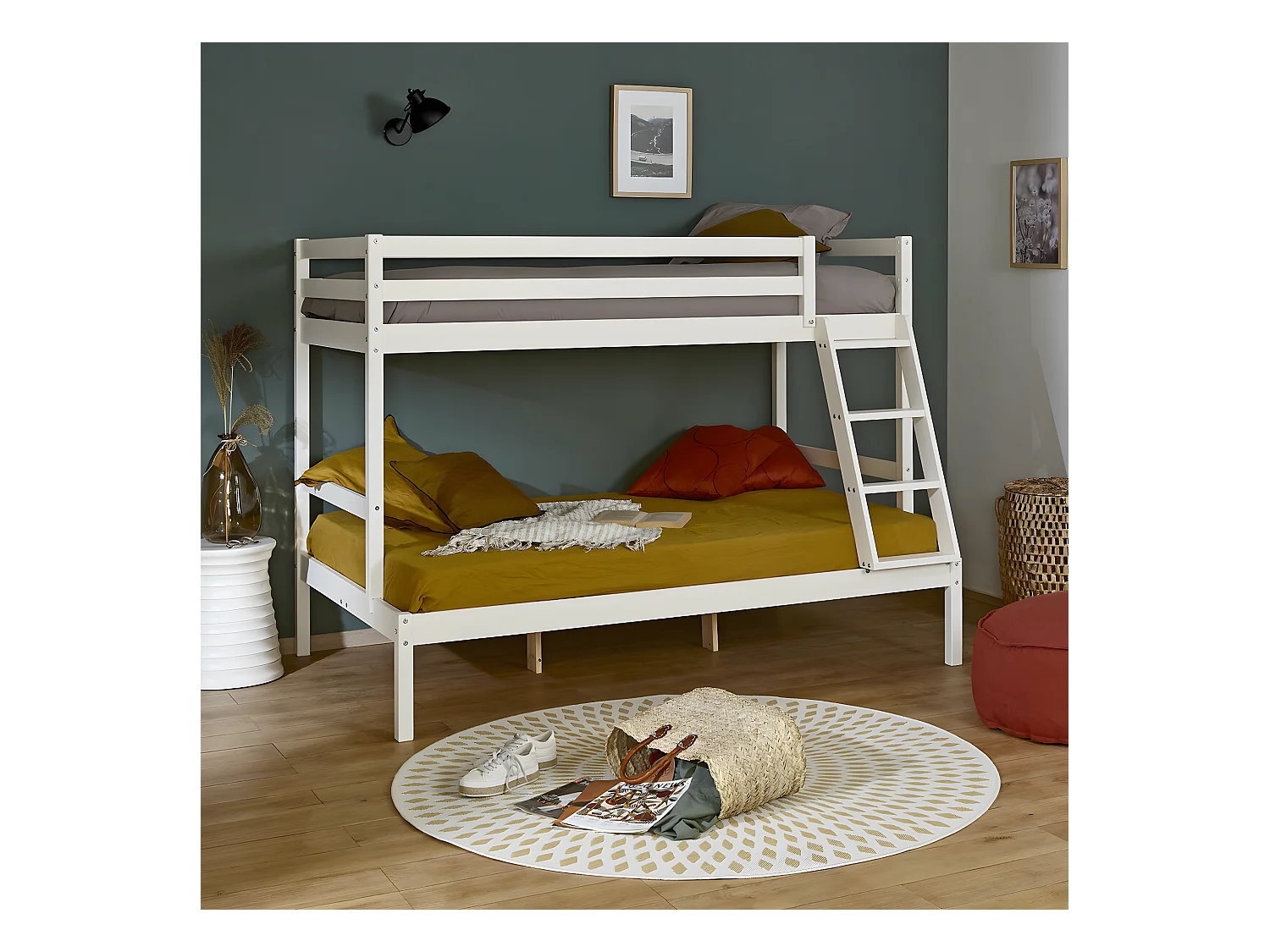 Pack lit superposé avec 2 matelas 120x190 cm bois massif blanc JULIAN