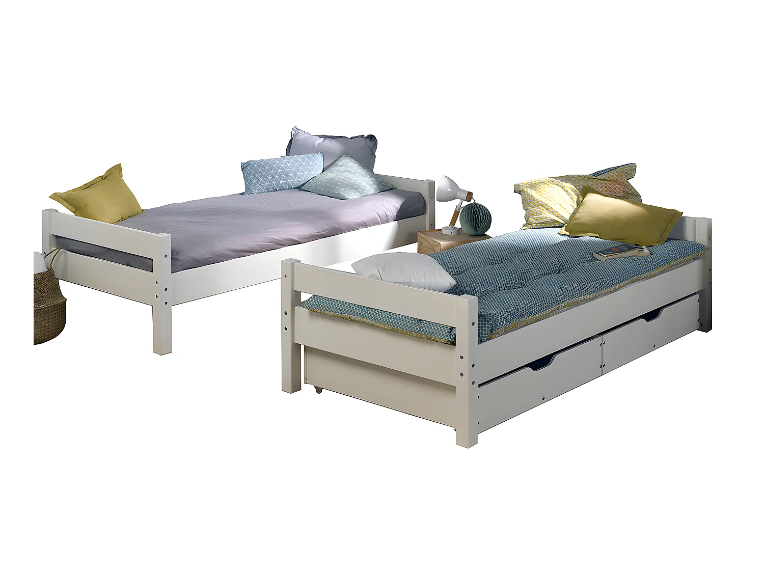 Pack lit superposé séparable avec tiroirs 90x190 cm bois massif blanc AARON