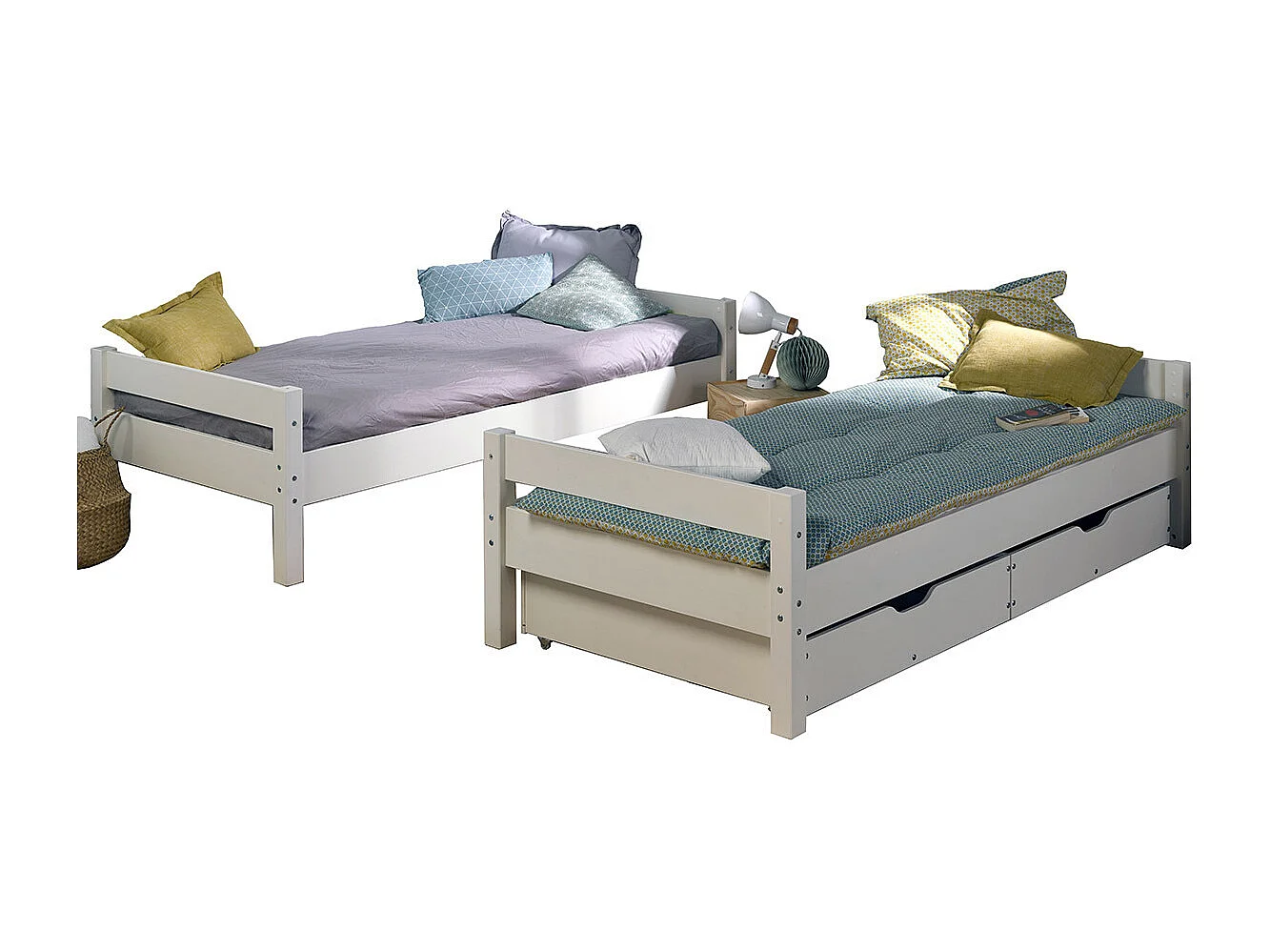 Pack lit superposé séparable avec tiroirs 90x190 cm bois massif blanc AARON