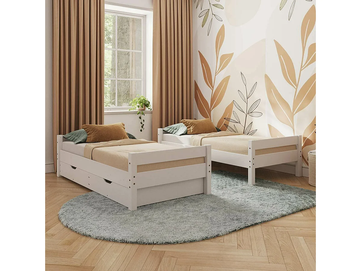 Pack lit superposé séparable avec tiroirs 90x190 cm bois massif blanc AARON