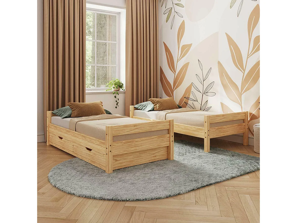 Pack lit superposé séparable avec tiroirs 80x190 cm bois massif bois naturel AARON