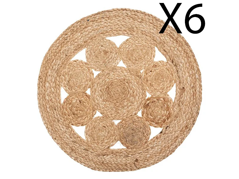 Lot de 6 set de table en jute coloris beige -   Diamètre 38 x Hauteur 0,5 cm