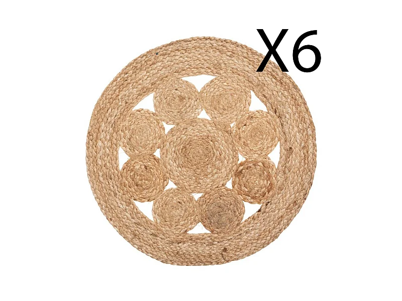 Lot de 6 set de table en jute coloris beige -   Diamètre 38 x Hauteur 0,5 cm