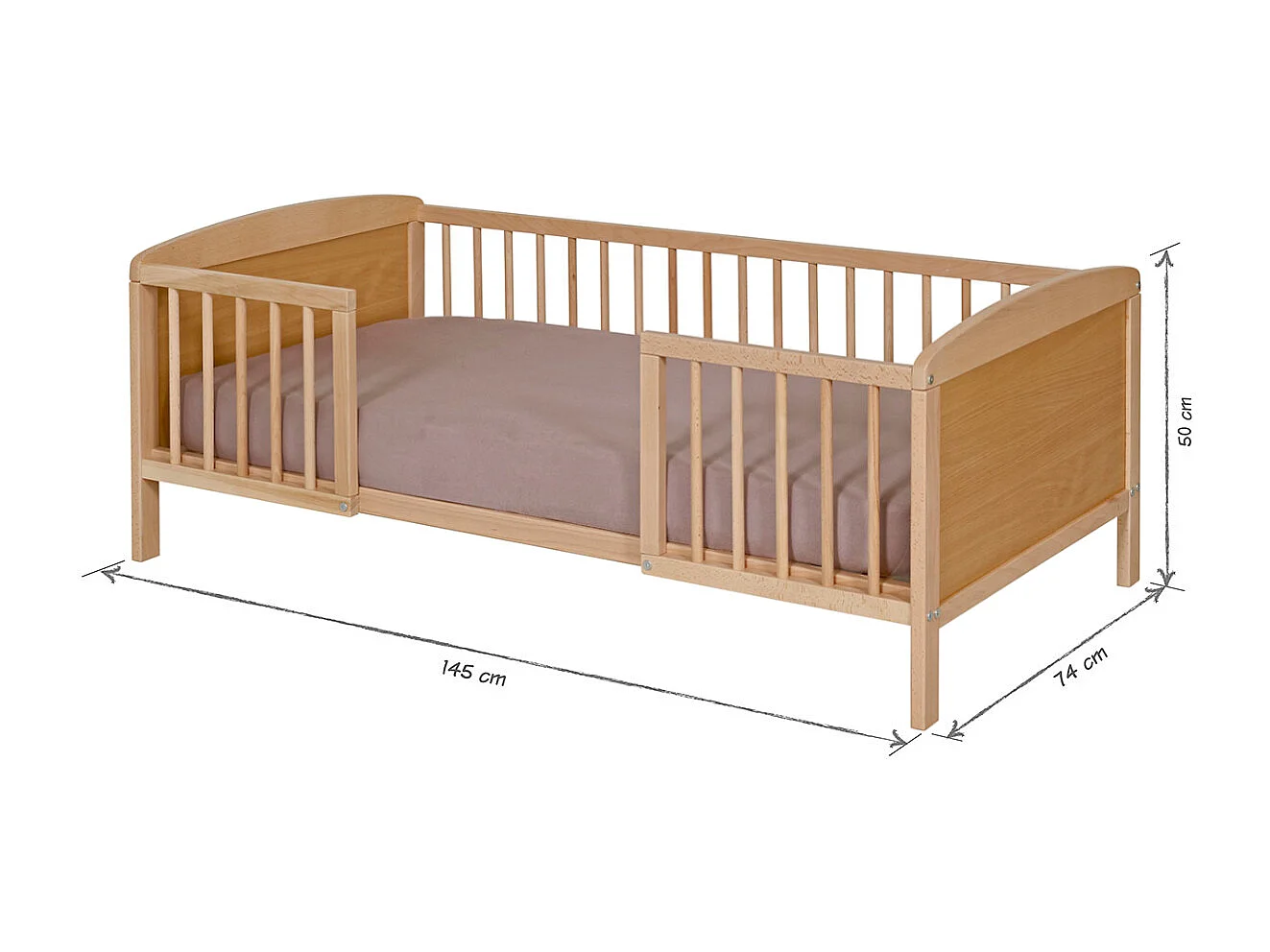 Lit enfant avec barrières 70x140 cm bois massif bois naturel PEYO