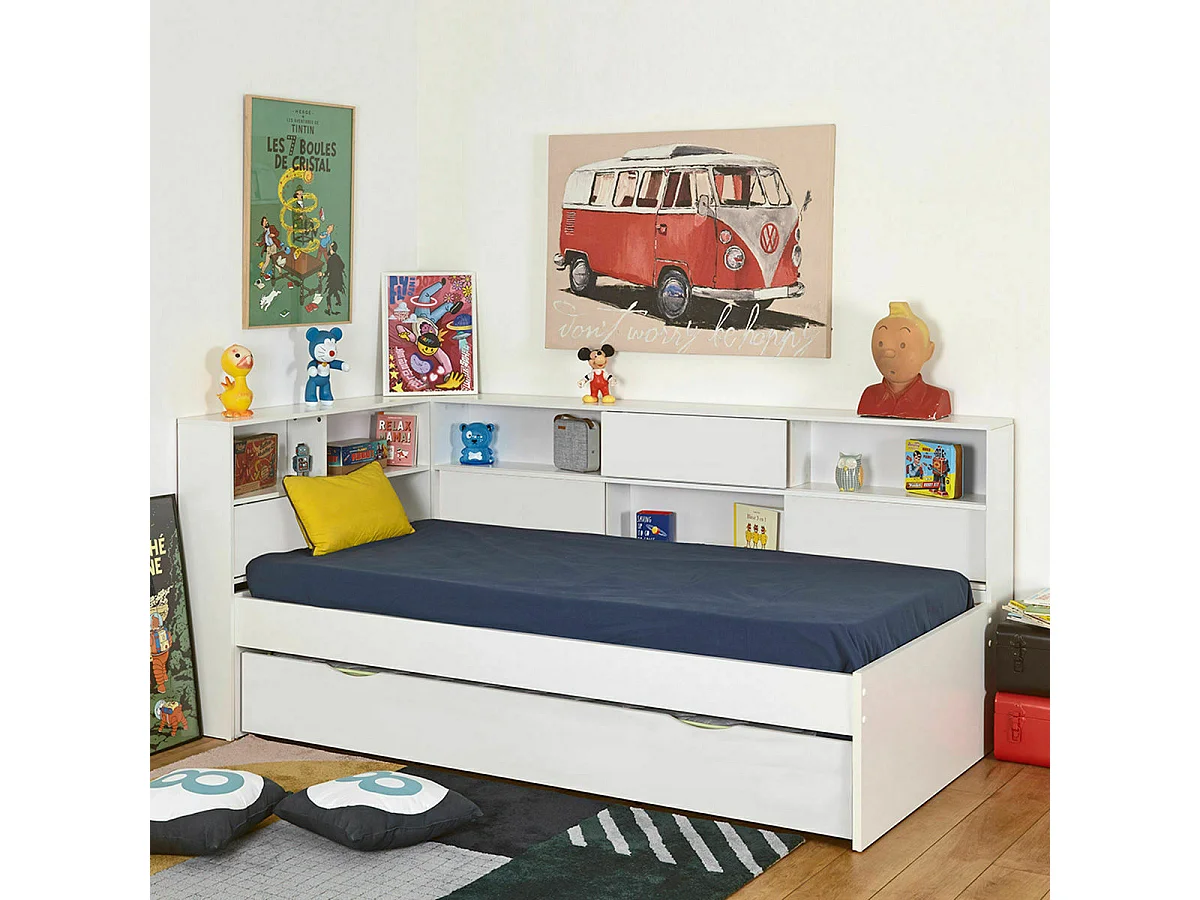 Lit 90x190 cm panneaux de fibres blanc PLAY