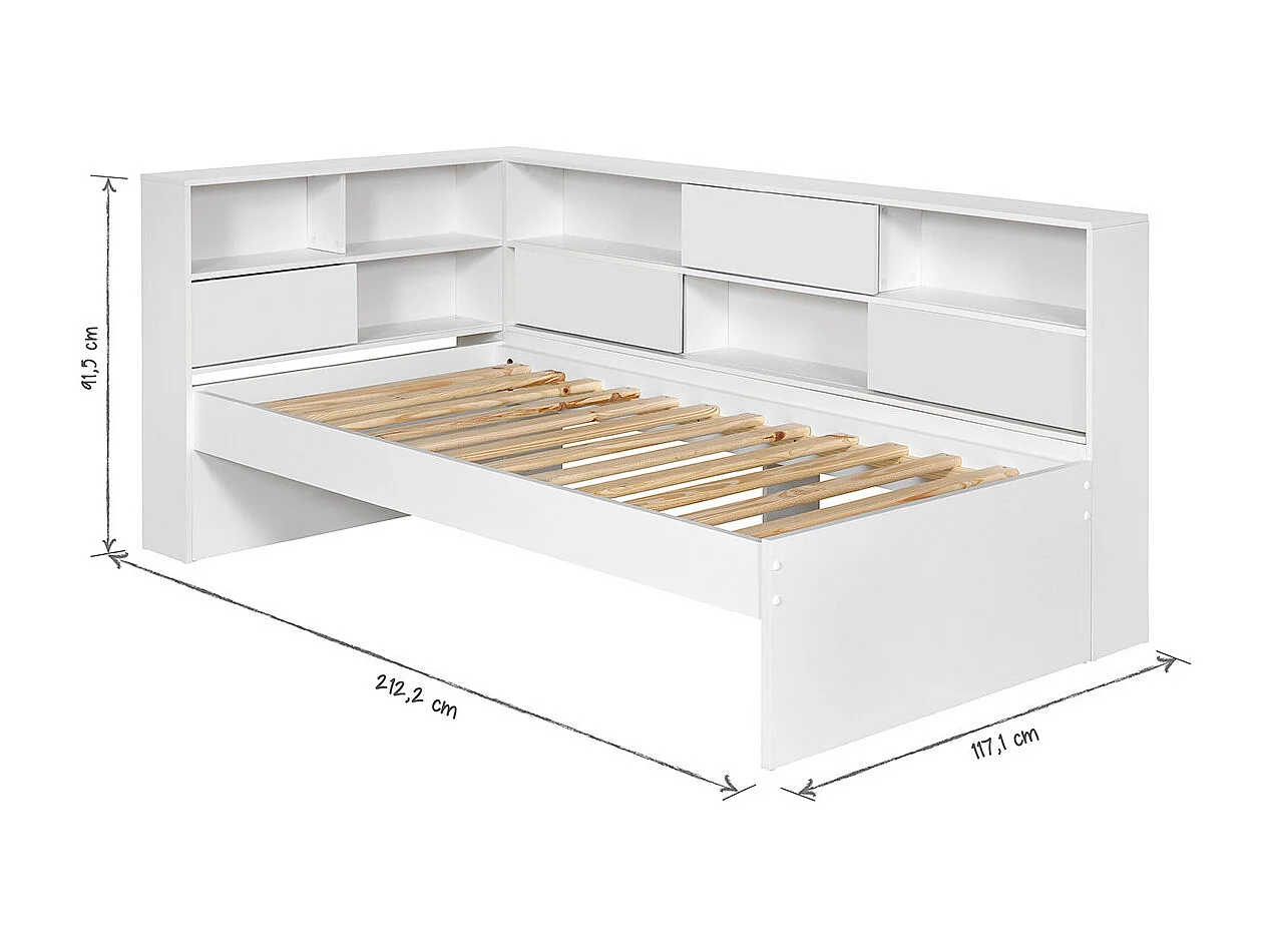 Lit 90x190 cm panneaux de fibres blanc PLAY