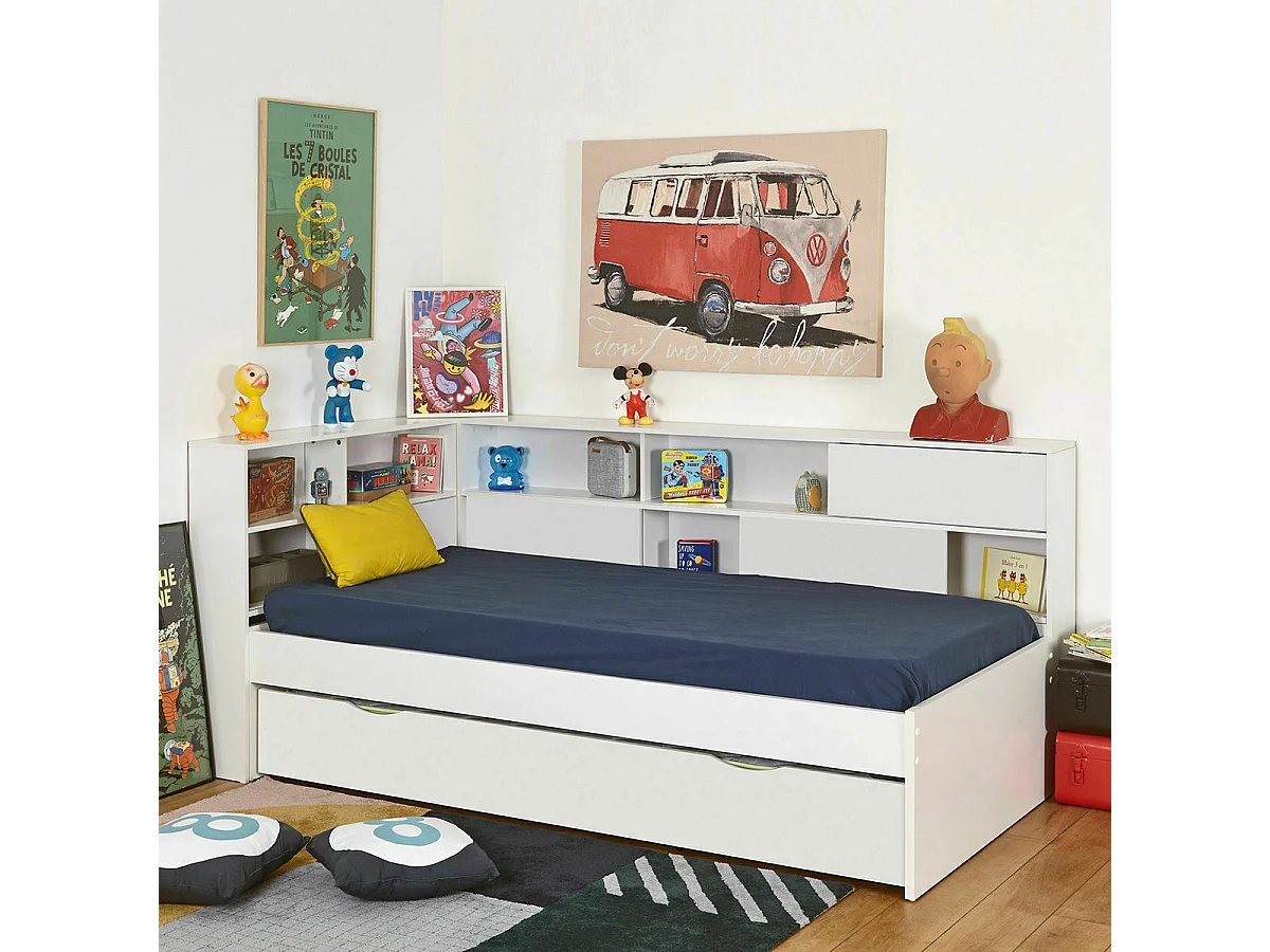 Lit 90x190 cm panneaux de fibres blanc PLAY